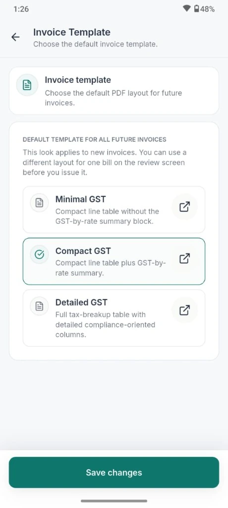 EasyHisab invoice template picker
