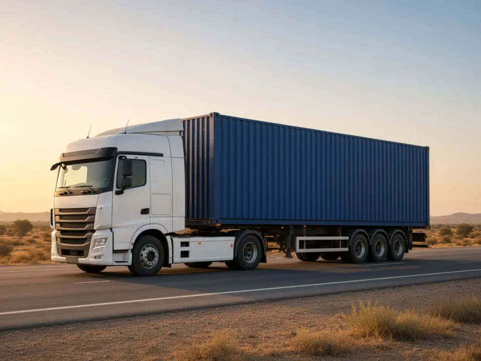 A container truck on a highway